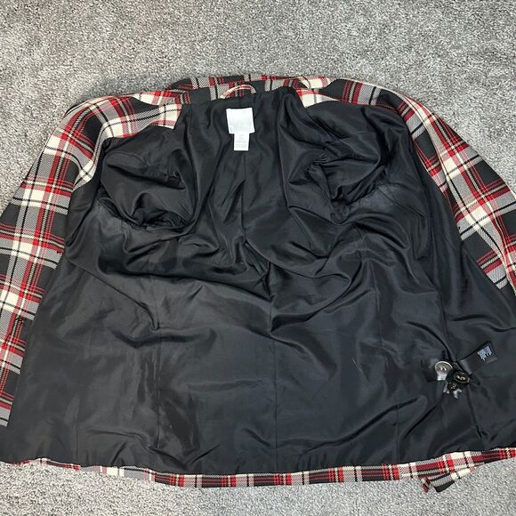 H&M Double Breasted Blazer Women 4 Red Black Tartan Plaid Oversize Career Preppy - Picture 7 of 11